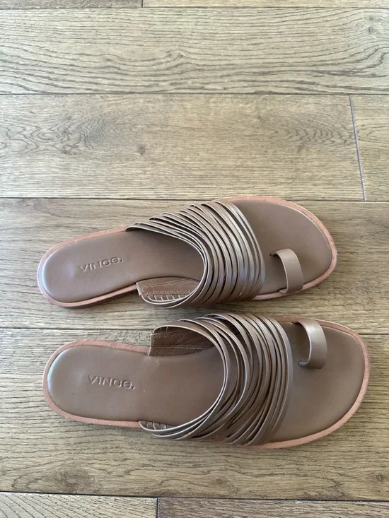 Vince Women's Penrose Toe Ring Slide Sandals Shoes Brown Leather Sz 8 - Picture 5 of 9